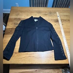 St. John Black Jacket with Embroidered Sleeves Size 4